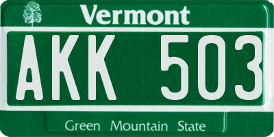 VT license plate AKK503
