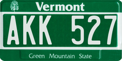 VT license plate AKK527
