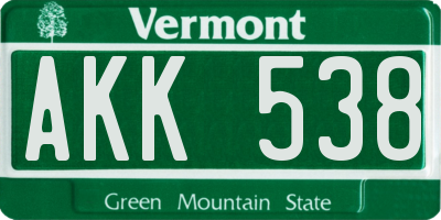 VT license plate AKK538