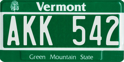 VT license plate AKK542