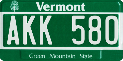 VT license plate AKK580