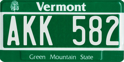 VT license plate AKK582
