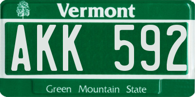 VT license plate AKK592