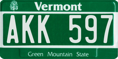 VT license plate AKK597