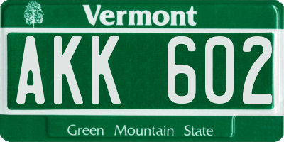VT license plate AKK602