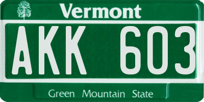 VT license plate AKK603