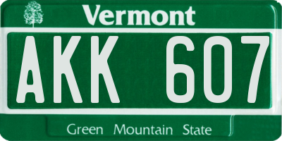 VT license plate AKK607
