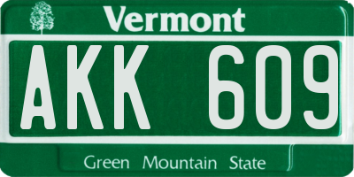 VT license plate AKK609