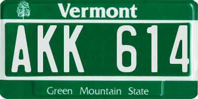VT license plate AKK614