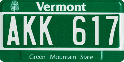 VT license plate AKK617