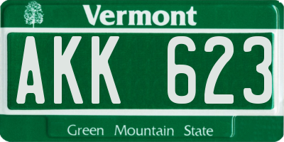 VT license plate AKK623