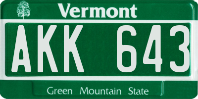 VT license plate AKK643