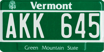 VT license plate AKK645