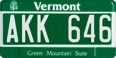 VT license plate AKK646