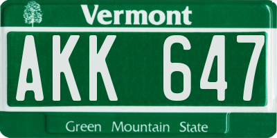 VT license plate AKK647