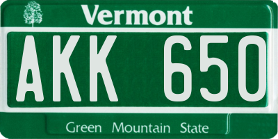 VT license plate AKK650