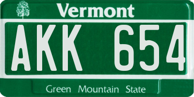 VT license plate AKK654
