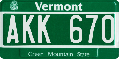 VT license plate AKK670