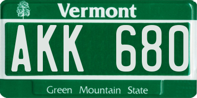 VT license plate AKK680