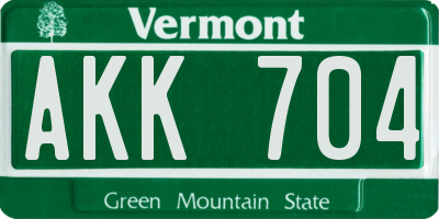 VT license plate AKK704
