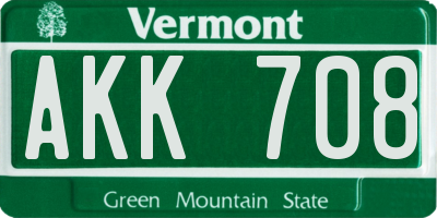 VT license plate AKK708