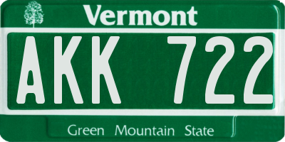 VT license plate AKK722