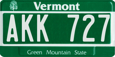 VT license plate AKK727