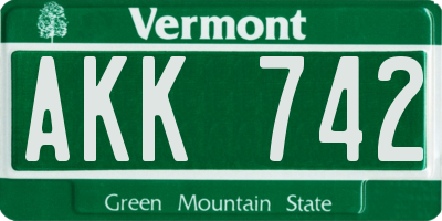 VT license plate AKK742