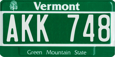 VT license plate AKK748