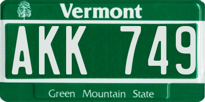 VT license plate AKK749