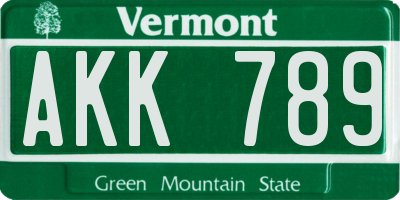 VT license plate AKK789