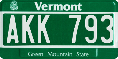 VT license plate AKK793