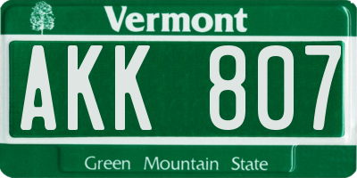VT license plate AKK807