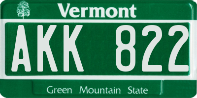 VT license plate AKK822