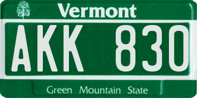 VT license plate AKK830