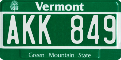 VT license plate AKK849