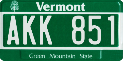 VT license plate AKK851