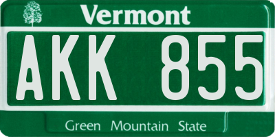 VT license plate AKK855