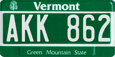 VT license plate AKK862