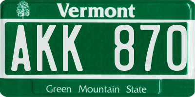 VT license plate AKK870