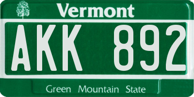 VT license plate AKK892
