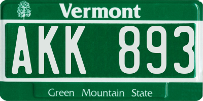 VT license plate AKK893