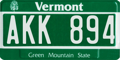 VT license plate AKK894