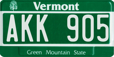 VT license plate AKK905