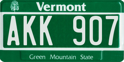 VT license plate AKK907
