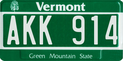 VT license plate AKK914