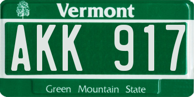 VT license plate AKK917