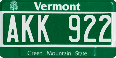VT license plate AKK922