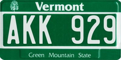 VT license plate AKK929