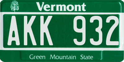 VT license plate AKK932